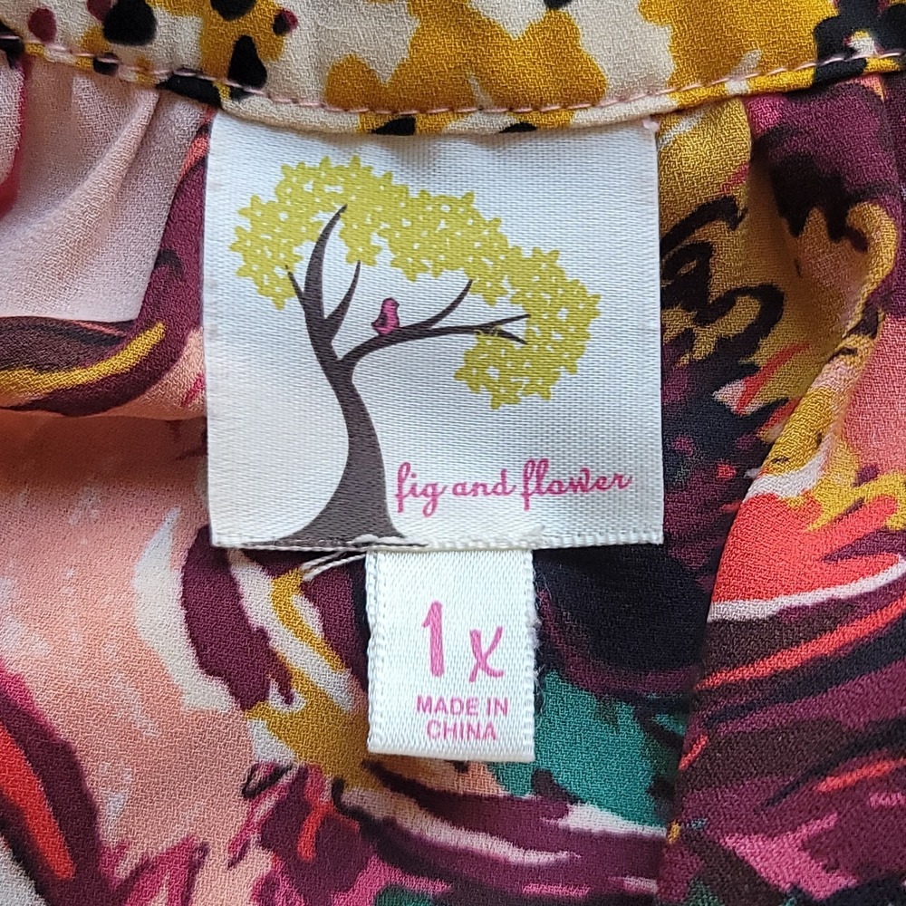 FIG & FLOWER Size 1X Floral Animal Print Chiffon Blouse 3/4 Sleeve Popover Top - Picture 4 of 8